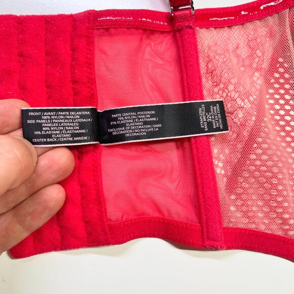 Victoria's Secret Size 32C Red Lace Underwire Boned Corset Bra Strapless - Picture 3 of 8